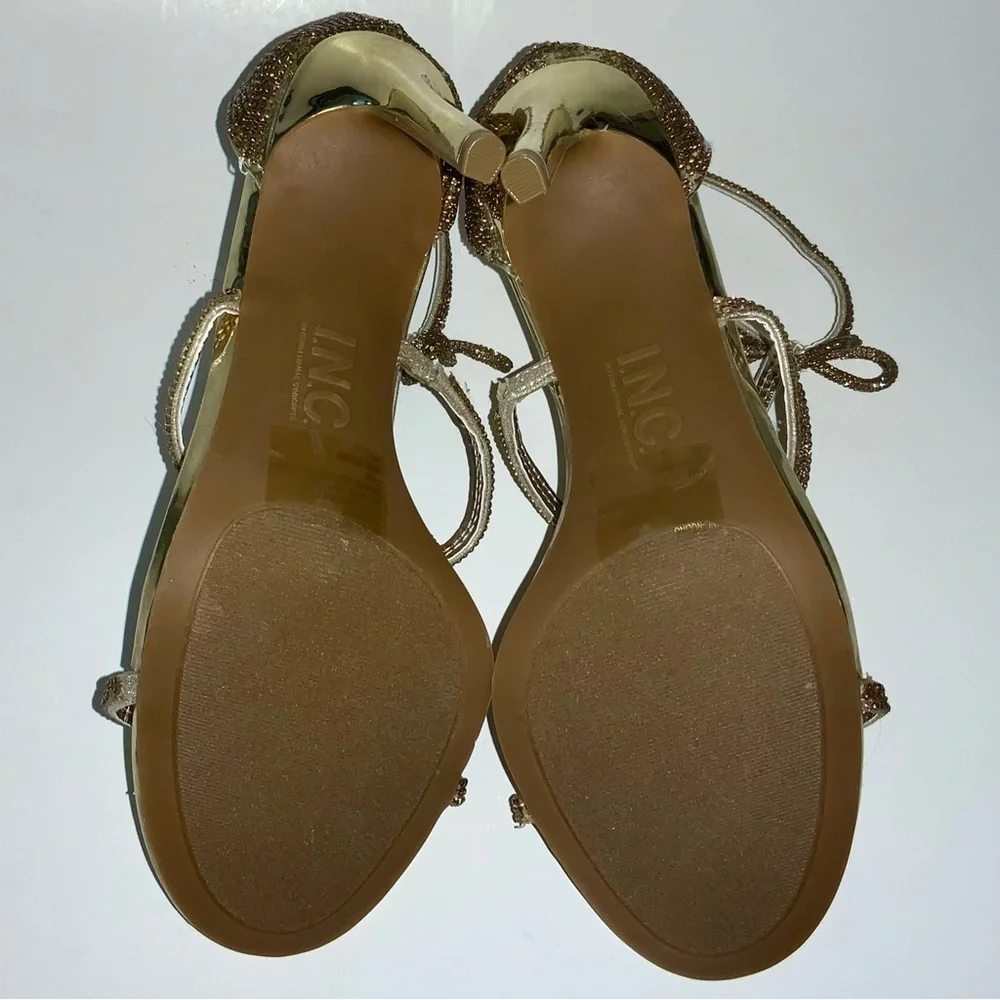 INC International Concepts Glittery Gold Stiletto Strappy Sandals - Picture 10 of 16